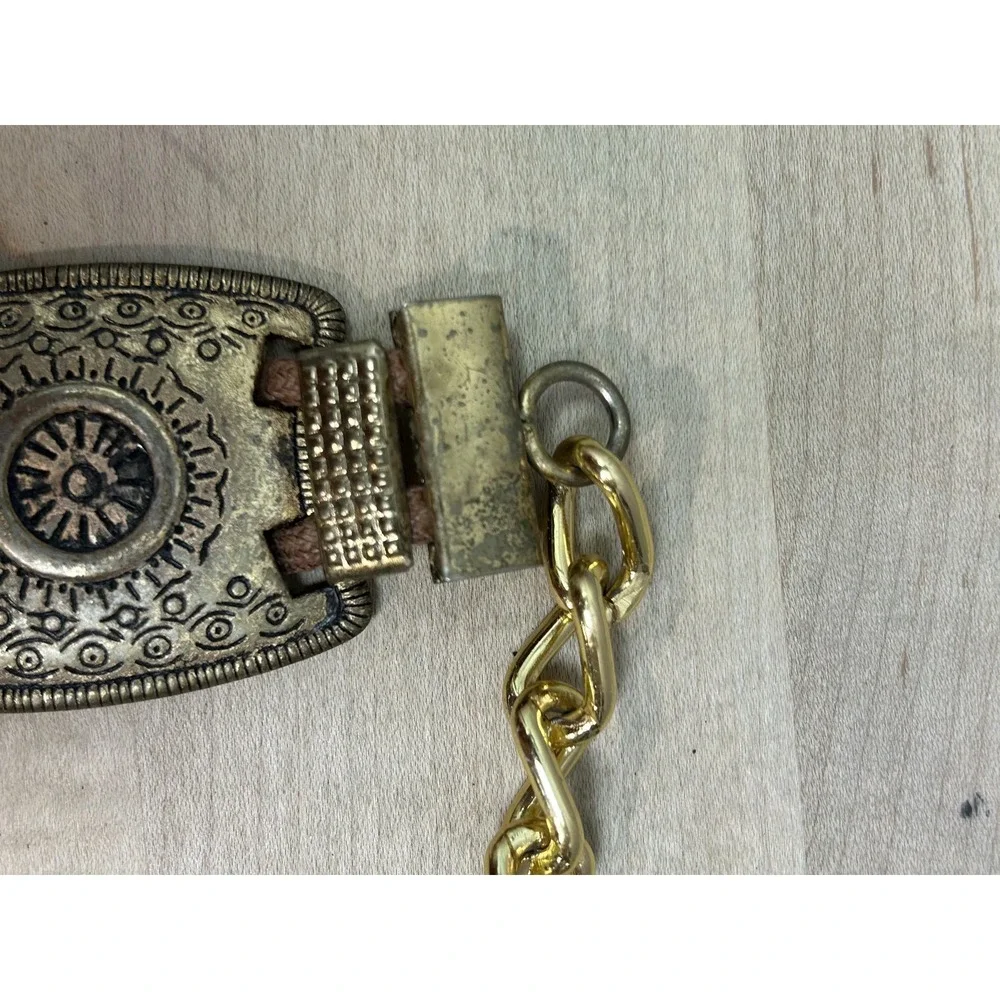 Vintage‎ Boho Western Concho Chain Belt Brass Tone Beaded Small Adjustable Women
